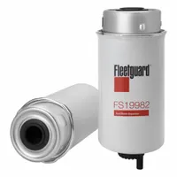 Can-type fuel/water separator for diesel engines. Overall height 8 13/16 in, outside diameter 3 1/4 in. Removes water and contaminants from fuel to protect injectors and ensure reliable engine performance