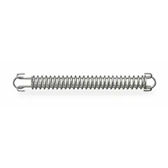 Galvanized steel safety spring with 1-inch diameter and 8 1/4-inch no-load length. Provides 850 lb breaking strength and maximum deflection of 3-1/8 inches at 80 lb. Used for secondary support of electrical cables in overhead bus drop systems to absorb shock and reduce strain on connections.