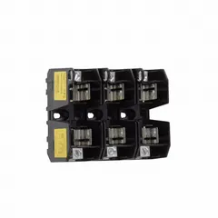 3-pole open-block fuse block for UL Class J fuses, rated 600 V AC. Features box lug terminals and non-indicating design. Used in industrial control panels, motor circuits, and power distribution systems requiring branch circuit protection.