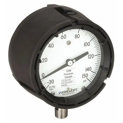 ASHCROFT Process Compound Gauge: 0 psi to 150 psi, White, 4 1/2 in Dial, 1/2 in NPT Male - All-Stainless Steel Wetted Parts & Casing