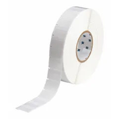 White matte vinyl wraparound label for wire identification on 16 AWG to 8 AWG wire gauge. Measures 1 in x 1 1/2 in. Compatible with i7100 printer series; requires IP-R4302 ribbon. Used in industrial control panels, electrical installations, and maintenance applications.