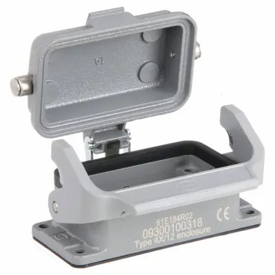 HARTING Rectangular Connector Housing: Size 10 B, Bulkhead Mount, Gray, Aluminum Die-Cast - Bulkhead-Mount Rectangular Connector Housings