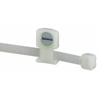 PANDUIT Low Profile Cable Tie Mount: 0.11 in Slot Wd, 0.05 in Slot Ht, Natural - Screw Mount Cable Tie Bases