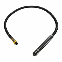 Steel replacement shaft with quick-connect design for concrete vibrators. Overall length 7 ft, width 2 1/4 in. Used to consolidate concrete during pouring, removing air pockets and ensuring proper settling.