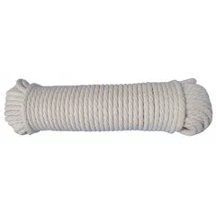 This static braided cotton rope is designed for general utility tasks requiring water absorption, such as wiping, cleaning, or wicking. With a 7/32 in diameter and 20 lb working load limit, it is suitable for light-duty industrial, maintenance, and facility applications.