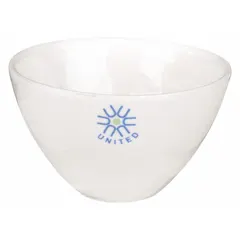 Glazed porcelain crucible with 61 mm diameter and 37 mm overall height. Autoclavable for sterilization. Suitable for high-temperature heating, melting, or ashing of materials in laboratory sample preparation and materials testing.