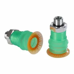 Multi-bellows vacuum pad assembly with 3.5 folds and 33.5 mm pad diameter, featuring a G1/4 in vacuum port. Designed for food-safe handling, suitable for automated pick-and-place applications involving irregular or delicate surfaces in packaging and processing lines.