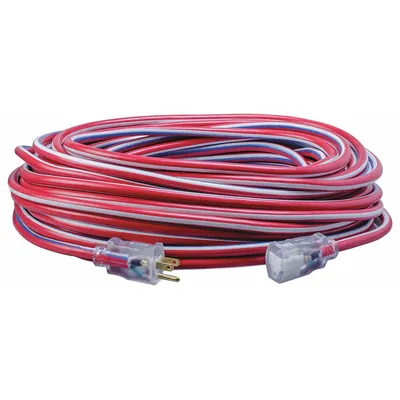 SOUTHWIRE Extension Cord: Outdoor Use, 100 ft Lg, Outlet, 5-15P, 12/3, SJTW, Blue/Red/White - Outdoor Extension Cords with Single Outlet