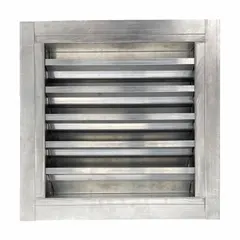 This flush-mount louver is constructed of aluminum with a 1 1/2-inch flange width. It is designed for intake applications where airflow control and rainwater shedding are required. The drainable adjustable blades allow regulation of air velocity up to 1,300 fpm. Suitable for commercial or industrial building exteriors.