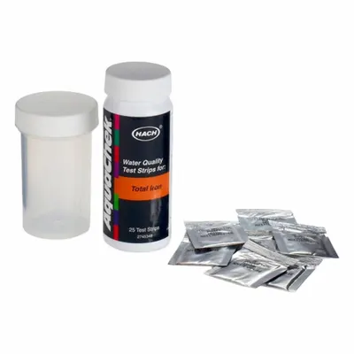 HACH Chemical Test Strips: Iron, 0 to 5 ppm Iron, Test Strips, 25 Tests - Single-Parameter Test Strips