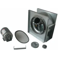 This belt-drive blower includes a drive pack for installation. It delivers 1,020 cfm at 1/2 hp, operating on 115/230V AC single phase. The totally enclosed motor and CCW rotation make it suitable for ventilation, exhaust, or process cooling in environments where motor protection is needed.