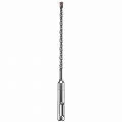 Set of five SDS-Plus drill bits for rotary hammer drilling in concrete and masonry. Each bit has a 3/16-inch diameter, 6-inch overall length, and 4-inch maximum drilling depth. Suitable for anchor and fastener installation.