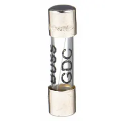 BUSSMANN GDC Series time-delay cylindrical fuse rated 1.6 A and 250 V AC. The 5 mm x 20 mm form factor and time-delay characteristic make it suitable for overcurrent protection in equipment subject to inrush currents, such as control panels, power supplies, and machinery.