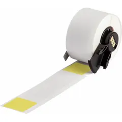Yellow matte vinyl wraparound label for wire gauges 1 AWG to 500 kcmil. Measures 4 in x 1 in. Compatible with BMP61 printer series; requires M61-R4310 ribbon. Used for identifying cables, pipes, and equipment in industrial settings.