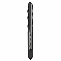 This MILWAUKEE hand tap is designed for cutting internal threads in metal. It features a 1/4"-20 UNC thread size, 2B class fit, plug chamfer, and 4 flutes. Made from black oxide carbon steel, it is suitable for general purpose threading in through-hole or blind-hole applications.