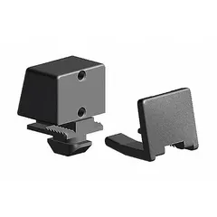 This fastenerless panel mounting block is made of black polyamide with an unfinished finish. It is designed for use with Fath 20 Series structural framing systems to secure panels without separate fasteners. Typical applications include guarding, enclosures, and machine bases in industrial settings.