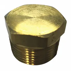Brass hydraulic hose plug with 1/8"-27 NPTF threads, rated for 1200 psi maximum working pressure at 70°F. Used to seal or cap 1/8" NPTF ports in hydraulic systems, fluid power circuits, and lubrication lines. Does not include an O-ring.