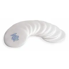 N95 particulate filter for use with NORTH 5400, 5500, 7600, 7700, RU6500, and RU8500 series reusable respirators. White color, 10 filters per pack. Provides protection against non-oil-based particulates in industrial environments.