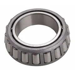 Inch-system tapered roller bearing cone with 1 11/64 in bore, 2.283 in OD, and 0.813 in cone width. Constructed with an alloy steel ring and pressed steel cage. Compatible with cup part number 15245. Used in industrial machinery and automotive drivetrains to support combined radial and axial loads.