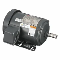 Totally enclosed fan-cooled (TEFC) 3-phase AC motor with rigid base mounting. Rated 1 1/2 hp, 1155 RPM at 60 Hz, 208-230/460V AC, full load current 4.5-4.3/2.2 A. Suitable for industrial applications such as fans, pumps, and conveyors.
