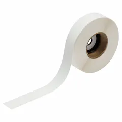 Polyester continuous label roll, white matte finish, 1 inch by 50 feet, with removable and repositionable adhesive. Inkjet print-receptive surface for on-demand printing. Compatible with J2000 printer series. Suitable for indoor asset identification and temporary marking applications.