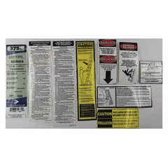 This label kit provides replacement safety and identification labels for Louisville Ladder models FE4620HD, FE4624HD, and FE4628HD. It is used to restore markings on compatible equipment in industrial environments.