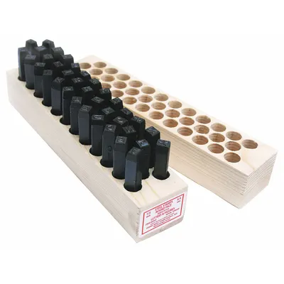 YOUNG BROS. STAMP WORKS Hand Stamp Kit: 0 to 8 (With 6 Serving as 9)/Ampersand (&)/A to Z - Round-Face Combination Stamps