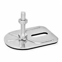 Rectangular base leveling mount with 1/2"-13 thread, 4,496 lbf load capacity, and 3-3/20 in base width. Includes nut and mounting holes; Buna-N thrust pad provides non-skid support. Plain finish, 11/16 in hex size. Used for leveling and vibration control of machinery, conveyors, and workstations
