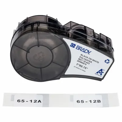 BRADY Combined Label and Ribbon Cartridge: 3/4 in x 1 in, Acrylic, Permanent Adhesive - Brady Thermal Transfer Precut Label Roll Cartridges