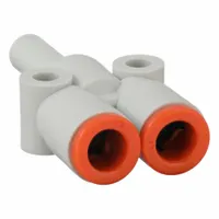 SMC Push-Fit Wye Fitting: 1/4 in OD x 1/4 in OD x 1/4 in OD Size, Polybutylene Terephthalate, White (MPN KQ2U07-99A)