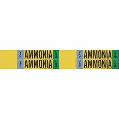 This pipe marker is designed for identifying VAP-phase, low-pressure ammonia piping in industrial refrigeration systems. It fits pipe outer diameters from 3/4 to 2-3/8 inches and comes in a pack of 4 markers without arrows. The adhesive label provides clear identification to help comply with IIAR labeling standards.