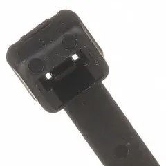 Double loop cable tie for securing and organizing cable bundles up to 3 in diameter. Black nylon construction rated for outdoor use. Width 0.33 in. Pack of 100.