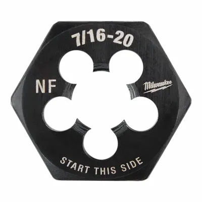 MILWAUKEE 7/16"-20 UNF Solid Hex Rethreading Die - Solid Hex Rethreading Dies