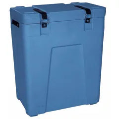 This transport cooler is constructed from HDPE and has a capacity of 141.6 L. It measures 37 in height, 18 in width, and 30 in length. Designed for the safe transport of temperature-sensitive materials such as biological samples and pharmaceuticals using dry ice.