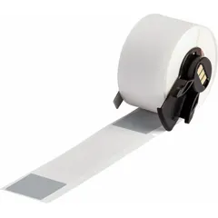 Gray matte vinyl precut label roll measuring 4 in x 1 in, designed for wire gauges from 1 AWG to 500 kcmil. Compatible with M610 printer series and requires M61-R4310 ribbon. Used for permanent identification of wires and cables in industrial panel building, electrical maintenance, and OEM wire marking.