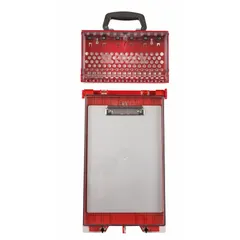 This unfilled permit station lock box is constructed of steel with a closed cover and clear interior visibility. It includes one Slimview Lock Box (150505) and is designed for wall mounting or portable use in small permit stations. Suitable for securing lockout/tagout permits and small lockout devices in industrial environments.