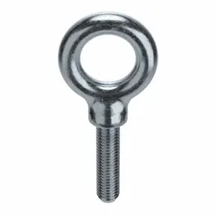 This steel eye bolt features a shoulder design for secure bearing surface during angular pulls. Zinc-plated finish provides corrosion resistance. Thread size is 5/8"-11 with 1 3/4 in thread length. Used for overhead lifting, rigging, and load attachment in industrial applications. Nut not included. Made in USA.