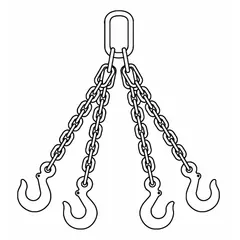 Grade-80 Four-Leg Chain Sling, 3/8 in Chain, 5 ft Length, Steel Fixed Type