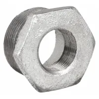 This straight pipe fitting is made of malleable iron and features NPT threads for medium-pressure applications. It connects 1 1/2 in to 1/2 in threaded pipes in steam, water, gas, and air lines