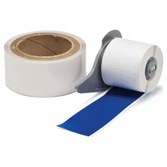Polyester floor marking tape with rubber adhesive, blue gloss finish. Measures 2 in x 50 ft. Compatible with M710 printer series and requires M7-R6000 ribbon. Used for industrial floor marking, aisle delineation, and safety zone identification in facilities.