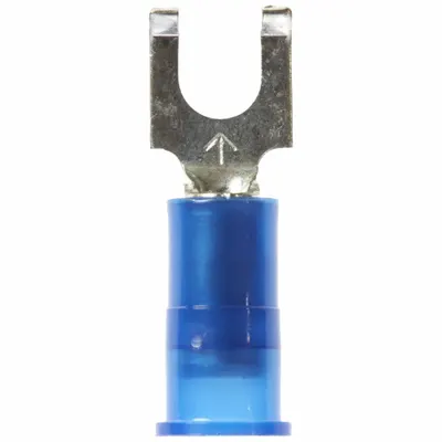 3M Fork Terminals: Blue, Nylon, #8 Stud Size, 16 AWG – 14 AWG Wire Range - Insulated Fork Terminals
