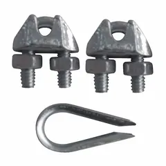 This clip and thimble kit is used to form eyes on wire rope ends for lifting, rigging, and towing. The clip and thimble are made of steel. Rope turnback length is 3 3/4 inches.