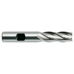 This general-purpose square end mill is made of high-speed steel with a 5/32" mill diameter, 7/16" length of cut, and 2-3/8" overall length. The 4-flute design is suited for slotting, profiling, and contouring in ferrous and non-ferrous materials.