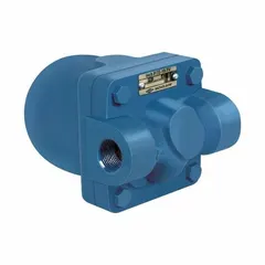 Cast iron in-line float and thermostatic steam trap with 3/4 in FNPT connections. Rated for 200 psi maximum operating pressure and 1,300 lb/hr condensate capacity. Features a stainless steel float and is designed for horizontal installation. Used to automatically drain condensate from steam lines in heating processes, steam mains, and heat exchangers.