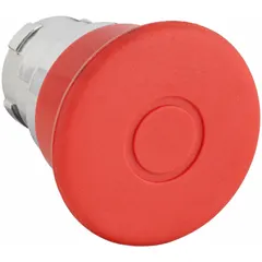 This Dayton mushroom-head push-button operator features maintained action, latching the circuit in the pressed position until manually reset. The metallic construction and red operator are suited for industrial control panels requiring a large, easily identifiable actuator. Typical applications include emergency-stop or start-hold functions in machinery and process control systems.