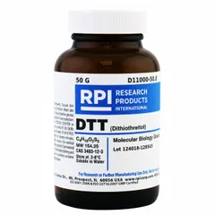 Lab-grade protease inhibitor in powder form, supplied in a 50 g glass container. BSE/TSE free. Used in biochemical research to reduce disulfide bonds and stabilize proteins.