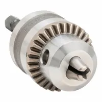 This keyed drill chuck features a hex shank mount for quick installation in power tools accepting hex shank accessories. It accommodates bit diameters from 1/32 in to 1/4 in, suitable for gripping drill bits in metalworking, woodworking, and general maintenance tasks