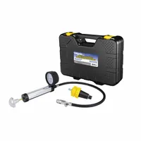 This cooling system pressure tester is designed for universal vehicle makes and models. It includes a universal radiator test adapter for use with coolant bottle necks. Used to pressurize the cooling system to check for leaks in radiators, hoses, and connections