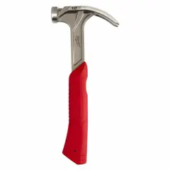 This 12 oz curved-claw hammer features a one-piece steel handle with a textured grip and a smooth striking face. The 11 in overall length provides balance for controlled strikes. Suitable for finish carpentry tasks such as trim work and cabinetry.