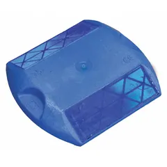 Blue raised pavement marker with two-way reflective lens, made of polycarbonate. Designed for epoxy installation on asphalt surfaces. Complies with ASTM D2444, D4280, E809, and EN1463 standards. Pack of 100.